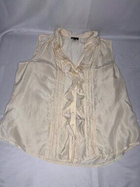 Talbots Ivory Silk Sleeveless Ruffle Button-Down Blouse Womens 14P Top